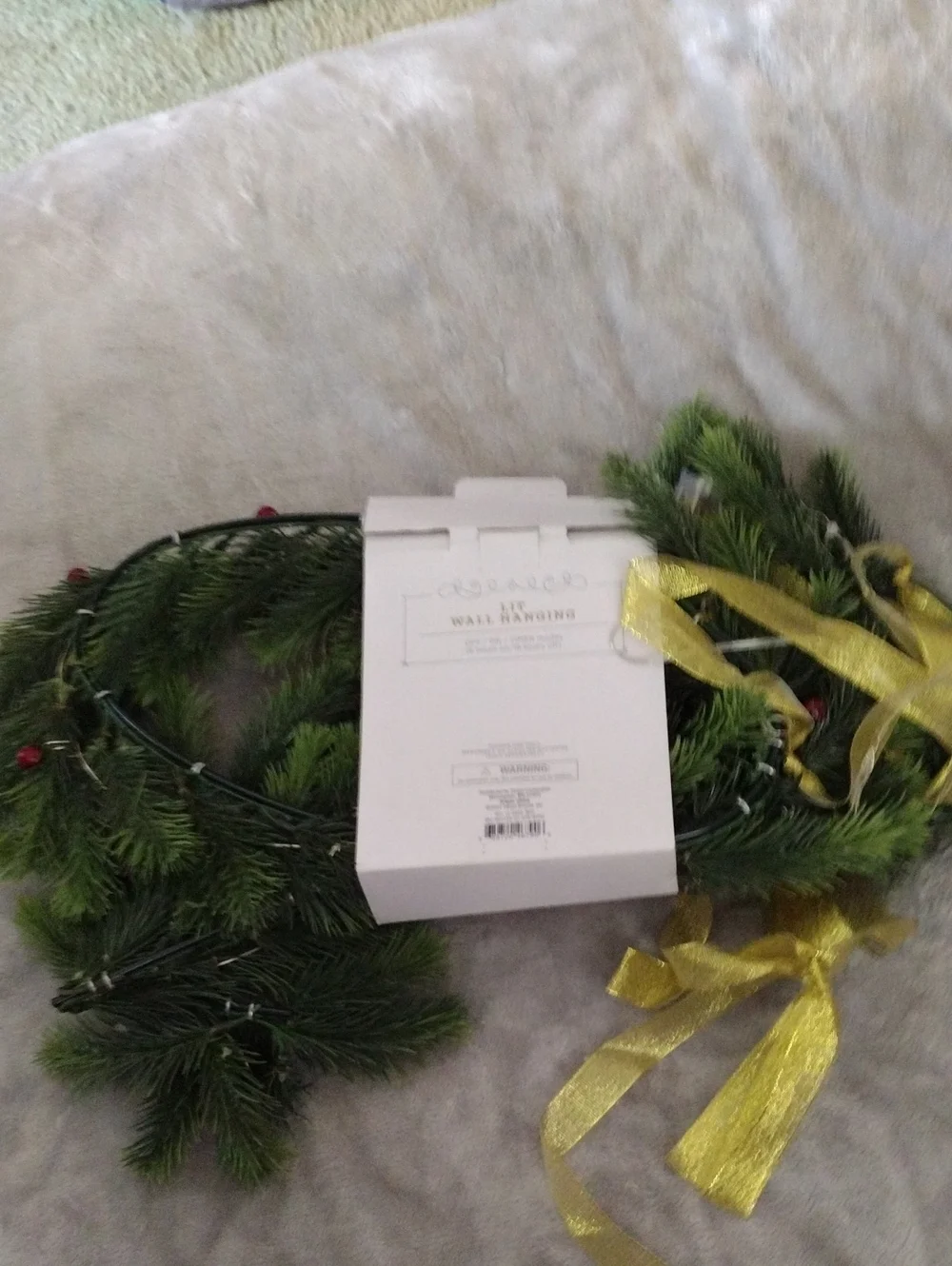 Green Holiday Pine Garland with Gold Ribbon - Decorative Home Holiday Accent